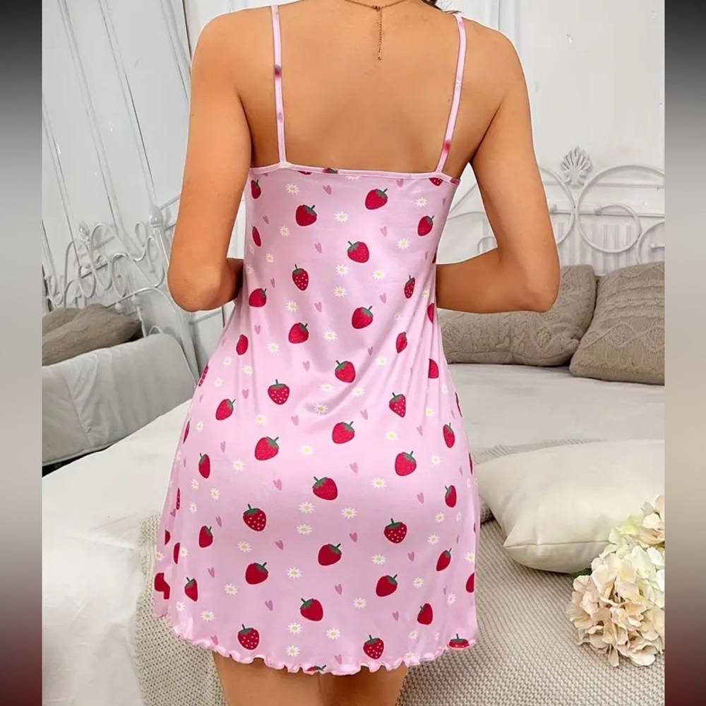 Pink Strawberry Print Slip Chemise - Picture 2 of 5